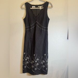 Nikki Valentine Irish Linen  Black Sleeveless Dress with White Embroidery Sz 10